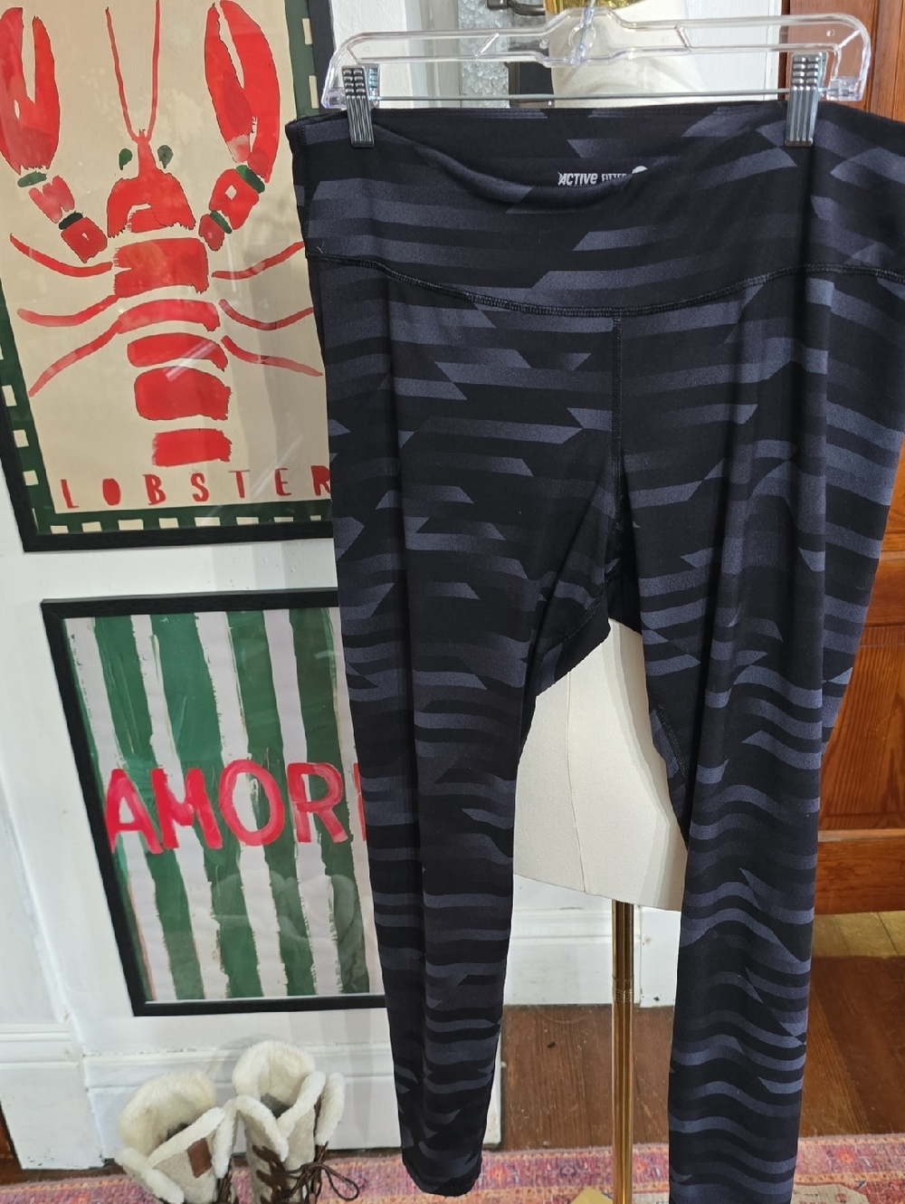 Old Navy Black & Charcoal Geometric Active Leggings 2x Xxl Plus